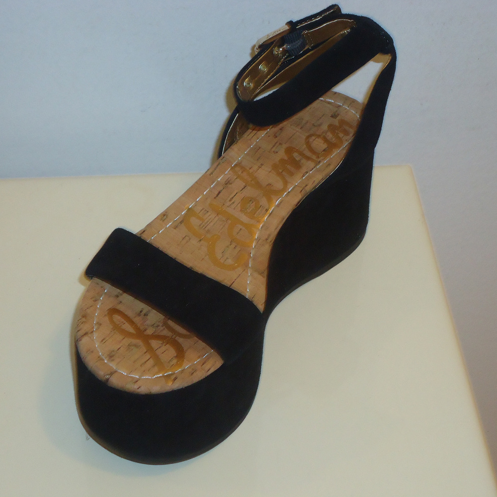 NIB! Sam Edelman Black Suede Wedge Sandals, Sz.6